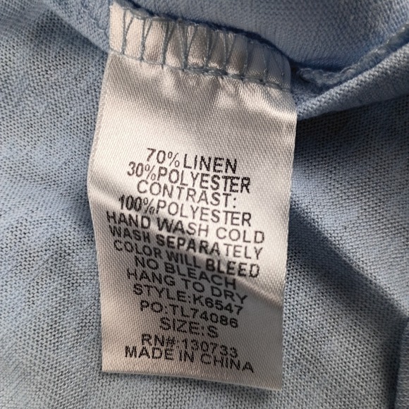 Umgee Mixed Print Long Balloon Sleeve Top Linen Blend Blue Floral Blouse Small - Picture 4 of 9